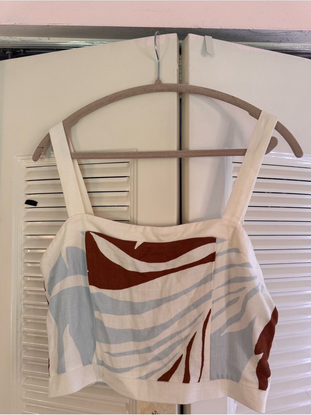 Women’s Cream and Light Blue Patterned One-Piece Crop Top